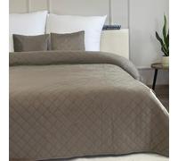 Euromat Couvre-Lit Quilt Matelassé avec 2 taies d'oreiller 40x40 cm- (Marron Taupe- Velours Amarante, 180x220 cm)