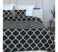 Euromat Couvre-Lit Quilt Matelassé avec 2 taies d'oreiller 40x40 cm- (Noir Blanc - Méridien Marocain- SY-1706, 180x220 cm)