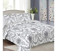 Euromat Couvre-Lit Quilt Matelassé avec 2 taies d'oreiller 40x40 cm- (Noir Blanc Ornament- J-066, 180x220 cm)