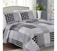 Euromat Couvre-Lit Quilt Matelassé avec 2 taies d'oreiller 40x40 cm- (Noir Gris Blanc- 017 Black, 220x240 cm)