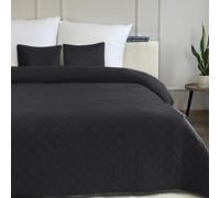 Euromat Couvre-Lit Quilt Matelassé avec 2 taies d'oreiller 40x40 cm- (Noir- Velours Amarante, 180x220 cm)