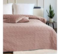 Euromat Couvre-Lit Quilt Matelassé avec 2 taies d'oreiller 40x40 cm- (Rose Poudré- Parla 3D, 220x240 cm)