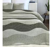 Euromat Couvre-Lit Quilt Matelassé avec 2 taies d'oreiller 40x40 cm- (Vagues Noires Blanches- SY-7630, 180x220 cm)