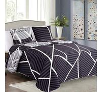 Euromat Couvre-Lit Quilt Matelassé avec 2 taies d'oreiller 40x40 cm- (Violet Noir Blanc - SY-3066, 180x220 cm)
