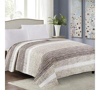 Euromat Couvre-lit Réversible 220x240 cm (sans taies d'oreiller) - Jeté de Lit Double Face Doux et Léger, Style Moderne pour Lit Double ou Queen (Tavira - Beige Écru (J-035))