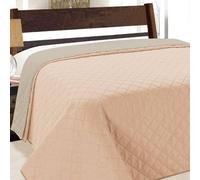 Euromat Couvre-lit Réversible 220x240 cm (sans taies d'oreiller) - Jeté de Lit Double Face Doux et Léger, Style Moderne pour Lit Double ou Queen (Vigo - Gris Saumon Beige 010)