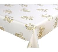 Euromat Nappe De Noël, Double Face Nappe résistant aux Taches, Hiver Boules de Noël d'or Blanc, Utilisé pour Noël, Effet Lotus, Rectangulaire, 185 GSM, Oeko-Tex Standard 100 (160x220 cm)