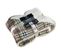 Euromat Plaid Sherpa Épais et Réversible 150x200 cm - Couverture Chaude et Douce pour Canapé ou Lit (Carreaux Marron)