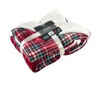 Euromat Plaid Sherpa Épais et Réversible 150x200 cm - Couverture Chaude et Douce pour Canapé ou Lit (Carreaux Rouges)