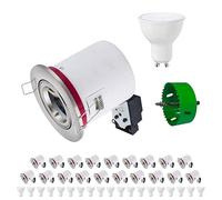 Europalamp - 20BBC20A5W03+SC_NEW - 20 Spot BBC Orientable RT2012 IP20 Alu brossé + Ampoule GU10 5W Blanc Froid + Douille + Scie cloche 85mm