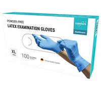 EUROPAPA® Lot de 100 gants jetables en latex, Non poudrés - Gants d'examen EN455 et EN374, Gants jetables en latex, Tailles XS, S, M, L et XL (XL, bleu)