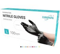 EUROPAPA® Lot de 100 gants jetables en nitrile sans poudre, sans latex, non stériles, sans latex, non stériles, sans latex, gloves disposibles (L, Noir)
