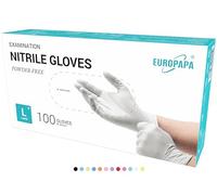 EUROPAPA® Lot de 100 gants jetables en nitrile sans poudre, sans latex, non stériles, sans latex, non stériles, sans latex, gloves disposibles (L, Blanc)