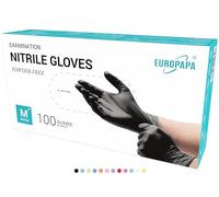 EUROPAPA® Lot de 100 gants jetables en nitrile sans poudre, sans latex, non stériles, sans latex, non stériles, sans latex, gloves disposibles (M, Noir)