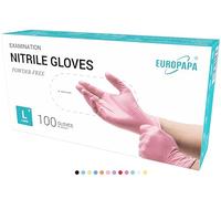 EUROPAPA® Lot de 100 gants jetables en nitrile sans poudre, sans latex, non stériles, sans latex, non stériles, sans latex, gloves disposibles (L, Pink)