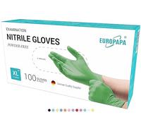 EUROPAPA® Lot de 200 gants jetables en nitrile non poudrés EN455 EN374 - Sans latex - Tailles S, M, L et XL (XL, Vert)