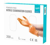 EUROPAPA® Lot de 200 gants jetables en nitrile sans poudre EN455 EN374 - Sans latex - Tailles S, M, L et XL disponibles (L, Orange)