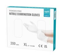 EUROPAPA® Lot de 200 gants jetables en nitrile sans poudre EN455 EN374 - Sans latex - Tailles S, M, L et XL disponibles (XL, Blanc)