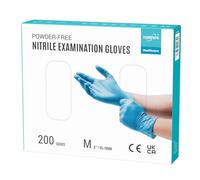 EUROPAPA® Lot de 200 gants jetables en nitrile sans poudre EN455 EN374 - Sans latex - Tailles S, M, L et XL disponibles (M, Bleu)