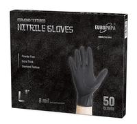 EUROPAPA Lot de 50 gants jetables en nitrile extra épais de 8 g - DiamantGrip Diamant - Noir et orange - Perfect Grip - Gants de protection de montage - Sans latex poudrés (Noir, L)