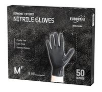 EUROPAPA® Lot de 50 gants jetables en nitrile extra épais DiamantGrip Diamant Perfect Grip Gants de protection de montage sans latex poudrés (8 mil, M, noir)