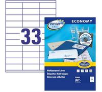 EUROPE 100-3300 étiquettes autocollantes blanches 70 x 25,4 mm, feuilles A4, compatibles imprimantes laser jet d’encre copieur, adhésif permanent, multi-usages organisation bureau maison