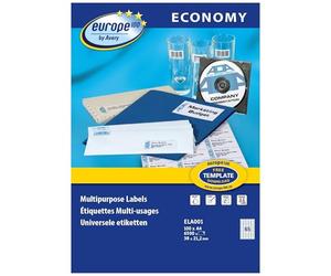 Europe 100 Étiquettes Multi-Usages Autocollantes Blanches 38 x 21,2 mm - 6500 Pièces - Impression Laser, Jet d'Encre et Copieur