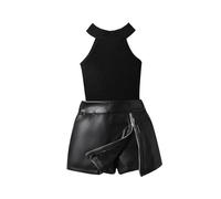 Europe and the States Ensemble de 2 shorts pour filles avec jupe en cuir synthétique Noir 3-4 ans