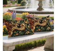 Europe Du Nord Coussin Exterieur Impermeable Housse de Coussin 50x70cm Rectangulaire Decoratif Taie Oreiller Lot de 2 Rétro Impression Double Face Lin Pillow Case Housse Canapé pour Jardin LY-997