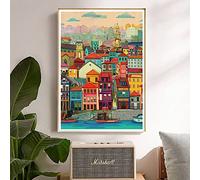Europe Du Nord Maisons Colorées Par L’Eau Affiche Ville Paysage Art Mur Toile Peinture Salon Décoration De La Maison 60X90Cm Sans Cadre