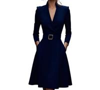 Europe et États-Unis Couleur unie Taille Col V Swing Manches Longues Automne et Hiver Robe Vêtements pour Femmes, Couleur 1#, S