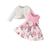 Europe et les États-Unis bébé fille et hiver manches longues manteau + robe ensemble 0 3 filles peluche manteau gilet jupe t-shirt ensemble, Blanc., 18-24 mois