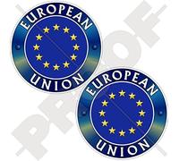 Europe EUROPÉENNE UNION Drapeau-Embleme UE, 75mm Vinyle Autocollants, x2 Stickers