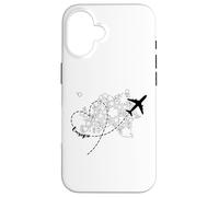 Europe Floral Continent Heart Avion Adventure Traveler Coque pour iPhone 16