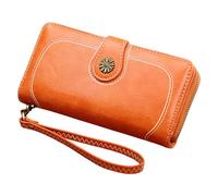 Europe les États-Unis Portefeuille rétro à fermeture éclair pour femme, ciré huilé, poche pour téléphone portable, version coréenne de la longue pochette, portefeuille homme grand avec 16