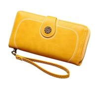 Europe les États-Unis Portefeuille rétro à fermeture éclair pour femme, ciré huilé, poche pour téléphone portable, version coréenne de la longue pochette, portefeuille homme grand avec 16