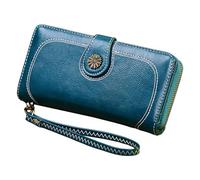 Europe les États-Unis Portefeuille rétro à fermeture éclair pour femme, ciré huilé, poche pour téléphone portable, version coréenne de la longue pochette, portefeuille homme grand avec 16