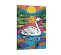 Europe Peinture murale Art Toile Poster Animal Poster Lac des Cygnes Art décoratif coloré 20 x 30 cm Cadre