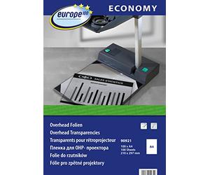 europe100 90921 Pack de 100 transparents pour rétroprojecteur, imprimante laser ou photocopieuse Transparent Format A4