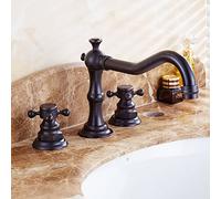 European Antique All-Copper Black Basin Toilet Hot and Cold Faucet washbasin Double Handle Three-Piece Set of Hot and Cold Mixed Faucet, Black Ancient Word Pipe Three-Piece Set