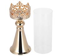 European Candle Holder | Wrought Iron Glass Candlestick with Removable Cover | Long - Lasting Gold Finish for Wedding/Home/Anniversary Decoration (Small Size)