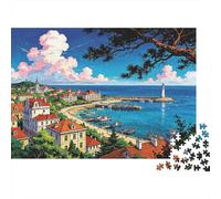 European Harbor Jigsaw Puzzles 1000 Pièces Recycled Seaside Town Senior Puzzles Accessoires de Jeu de Fête Great Gift Idea for Family and Friends Birthdays 52x38cm/1000pcs