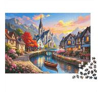 European Town Puzzle 1000 Pièces Recyclé Material Canal Scenery Puzzles pour Garçons et Filles Ages 6 Years Up Jeu Éducatif Challenge Parent Child Toy 52x38cm/1000 Pièces European Town Jigsaw