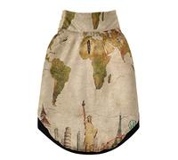 European Travelling Concept Retro World Map Statue de la Liberté pour animal domestique Gilet d'hiver Manteau avec trous de suspension Coupe-vent Polaire Extra Chaud Veste Pull Vêtements pour temps