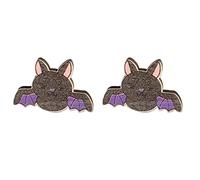 Européen Américain en Bois Exagéré Chauve-souris Chapeau de sorcière Boucles d'oreilles Mode Pour Créatif Mignon Dessin animé Femme Halloween Café, taille unique, comme décrit