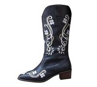 Européenne et américaine et hiver nouveau sur les bottes en cuir pour femmes commerce extérieur grande taille brodée western bottes femmes boîte de rangement de chaussures, Noir , 43 EU