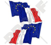 européenne Union-france agitant Drapeau Paire, Eu-fr Europe-french 7,6 cm (75 mm) Vinyle Bumper Stickers, décalcomanies X2 (droite)