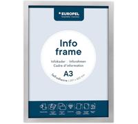 Europel 196000 Cadre d'affichage autocollant magnétique en PVC, A3 argent, set 2 pièces, adhésif repositionnable, visible recto-verso, portrait ou paysage, dimension hors-tout 450x327mm