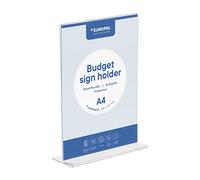 Europel Budget Présentoir de table, Base T, format A4 Portrait, Polystyrène limpide 1,5 mm, affichette, pour restaurants, hôtels, conférence, réception, Autoportant et Double face Transparent