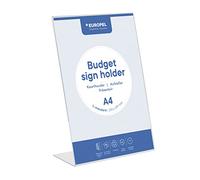 Europel Budget Présentoir de table, Base T, format A4 Portrait, Polystyrène limpide 1,5 mm, affichette, pour restaurants, hôtels, conférence, réception, Autoportant et Double face Transparent